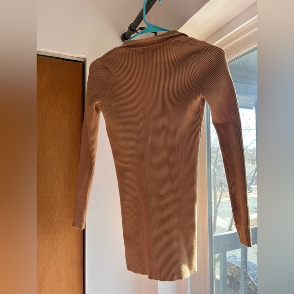 Maeve by Anthropologie Honey Slim Ribbed Polo Cardigan Sweater Camel XS - Picture 3 of 4